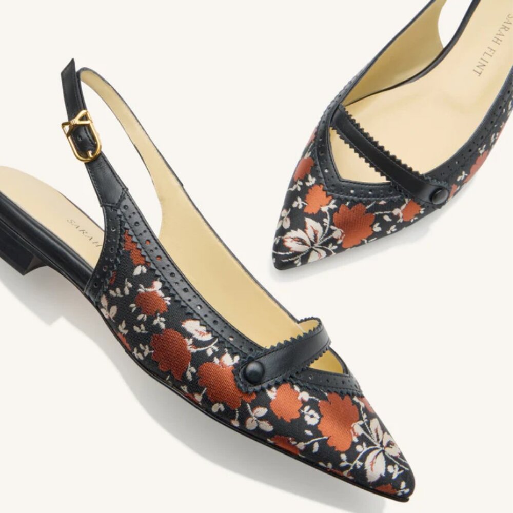 Sarah Flint autumn floral jacquard slingbacks - see photo of soles - size 6.5
